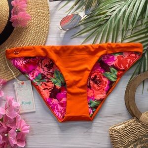 Maaji 🌺 Flirt Thin Side Reversible Floral Bikini Bottoms 👙🧡🍹